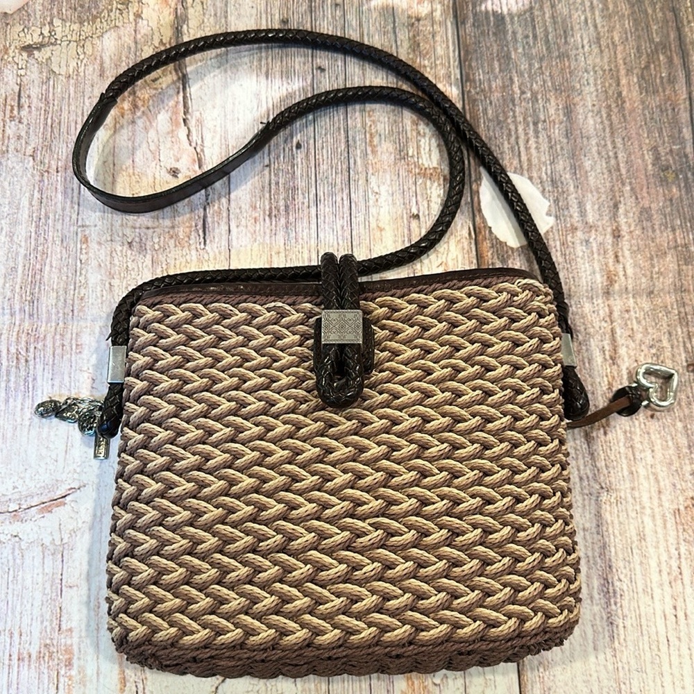 Brighton Retired Woven Straw and Leather Handbag Crossbody